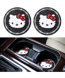 Gdbesu 2Pcs Cup Holder Insert Coaster Hello Kitty,Silicone Pads Anti-Slip Cup Coaster For Car Interior Accessories -Universal Size, Black