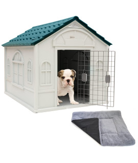 B BRANTON Luxury Dog House with Pet Bed and Steel Door - Ventilated Animal Kennel for Indoor or Outdoor Use - Pet Shelter with Weatherproof PP Material and Raised Flooring for Small to Large Dogs