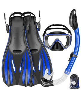 Zeeporte Dive Snorkeling Gear For Adults Kids - Mask Fins Snorkel Set With Panoramic View Snorkel Mask Anti-Fog Anti-Leak, Dry Top Snorkel, Dive Flippers And Gear Bag, Snorkeling Diving Safety Gear