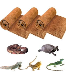 Zeedix 3 Rolls Reptile Carpet- 16 X 36 Inches Natural Coconut Fiber Pet Mat Tortoise Carpet Mat Coco Fiber Substrate Liner Pet Terrarium Liner For Lizard Turtle Gecko Bearded Dragon