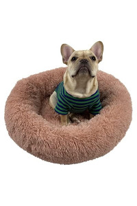 Coopupet Calming Dog Bed for Small Medium Dog & Cat, Anti Anxiety Donut Dog Bed, Cuddler Round Plush Cat Bed, Cozy Self Warming Fuzzy Pet Bed (S-20 * 20inch, Pink)