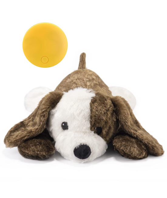 NA Extragele Heartbeat Toy Puppy Toy Heartbeat Stuffed Toy Dog Anxiety Toy Dog Behavioral Aid Toy for Pet Cuddle Comfort Soother Sleep Aid Calm,Dog Plush Toy with Heartbeat,White and Dark Brown