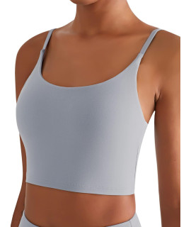Kikiwing Longline Bra Cropped Tank Tops For Women Padded Sports Bra Workout Bras For Women Fitness Camisole Crop Top Yoga Bras For Women Grey L