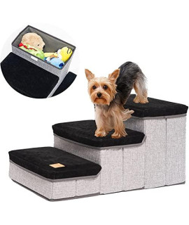 Basic Houseware Dog Step Stair Pet Storage Stepper Foldable for Couch Sofa with Velcro and 3 Boxes Multi-Purpose Safety Ladder Cats Small Dogs Under 30 Pounds Black BH088
