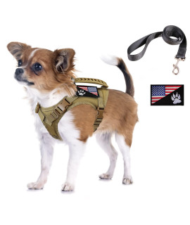 Tactical Dog Harness With Leash Tactical Puppy Vest With Rubber Handle K9 Military Adjustable Pet Harness For Outdoor Training Xs Dog Harness (Brown Harness With Leash)