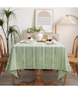 Chassic Rustic Farmhouse Style Hemstitched Embroidered Linen Tablecloth, Wrinkle Resistant Washable Dining Room Tablecloths For Rectangle Tables, 54 X 72 Inches - Sage Green