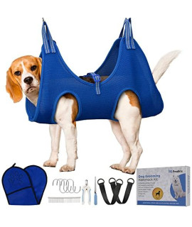Tru Prodkts Dog Grooming Hammock - Puppy Grooming Kit for Fur, Nail Trimming - Dog & Cat Grooming Supplies with Pet Grooming Tools & E-Book - Dog Sling Harness with Stainless Steel Hooks - XL/Blue