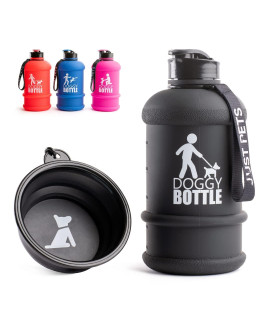 New 44oz. Portable Dog Water Bottle with Collapsible Dog Bowl, Dog Travel Water Bottle & Travel Dog Bowl, Large Dog Water Bottle for Walking, Dog Drinking Bottle, Leakproof & Great Value (Black)