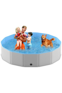 PMNY Foldable Dog Pool, Large Collapsible Pet Bath Swimming Pool, Hard Plastic Kiddie Dog Pet Pool Bathing Tub, Portable PVC Wading Pool for Pets and Dogs Cats, 71 Inches, Gray, 3X-Large - 71''
