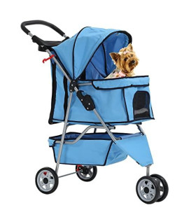 Dog Stroller, Pet Stroller Wheels Carrier Strolling Cart Travel Folding Cart for Puppy Small-Medium Dog, Cat (Blue)