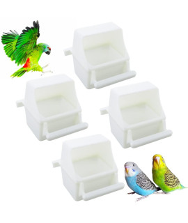 4 Pcs Bird Small Slot Feeder Plastic Food and Water Dispenser Bowl No Mess Cage Hanging Feeder Cup (White)