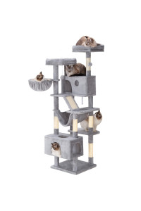 Hey-Brother Cat Tree, Xl Cozy Cat Tower, 69 Inch Tall Cat Condo With Hammock, Basket, Scratching Posts, 2 Large Cat Caves, 2 Plush Perches, Stable Cat Activity Center, Light Gray Mpj033W