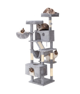 Hey-Brother Cat Tree, Xl Cozy Cat Tower, 69 Inch Tall Cat Condo With Hammock, Basket, Scratching Posts, 2 Large Cat Caves, 2 Plush Perches, Stable Cat Activity Center, Light Gray Mpj033W