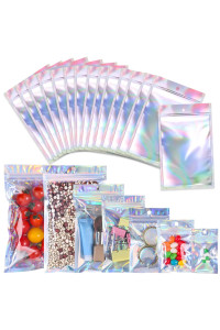 100 Pcs 59 X 87 Inch Resealable Mylar Bags Smell Proof Pouch Aluminum Foil Packaging Plastic Ziplock Bag,Mylar Storage Bags For Candy,Jewelry,Screw,Holographic Rainbow Color