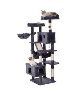 Hey-Brother Cat Tree, Xl Cozy Cat Tower, 69 Inch Tall Cat Condo With Hammock, Basket, Scratching Posts, 2 Large Cat Caves, 2 Plush Perches, Stable Cat Activity Center, Smoky Gray Mpj033G