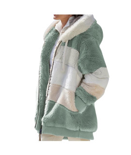 Zefotim Womens Winter Coats,Fashion Splicing Plush Zipper Hooded Coat Loose Warm Long Sleeve Pockets Jacket Coats Wool Coats For Women Plus Size Winter Coats For Women Women Coats Y-Green
