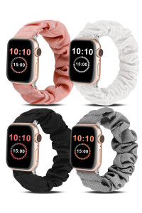 Wearlizer 4 Packs Compatible With Apple Watch Band Scrunchie 49454442Mm Soft Cloth Cute Printed Elastic Watch Bands Women Stretchy Bracelet Wristband Strap For Ultra Series 8 7 Se 6 5 4 3 2 1