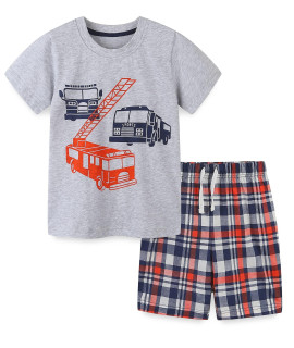 Toddler Boys Summer Clothes Outfits,T-Shirt And Short Clothing Set Grey Firetruck Size 6