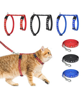 Cat Harness With Leash, 3-Pack, Paw And Heart Stars And Moon Design, Escape Proof, Walking, Small Medium Large, Black, Red, Blue, Adjustable, Safe, Set Of 3