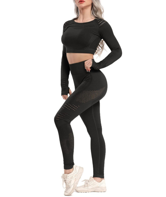 Seasum Workout Sets For Women High Waist Seamless Cute Yoga Leggings Workout Sets For Women 2 Piece Gym Clothes S