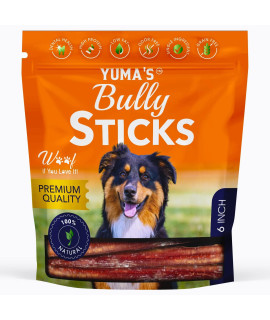 Yumas Natural Bully Sticks 6 Inch Pack Of 5 For Dogs For Intense Chewers Digestible Dog Treats Made Of 100% Beef - Dog Bully Sticks For Cleaner Teeth- Long Lasting Dog Chews (6 Inch, Pack Of 5)