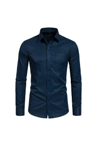 Sir7 Mens Long Sleeve Dress Shirts Slim Fit Casual Button Down Business Formal Shirt With Pocket Mediuml Navy