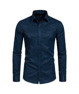 Sir7 Mens Long Sleeve Dress Shirts Slim Fit Casual Button Down Business Formal Shirt With Pocket Mediuml Navy