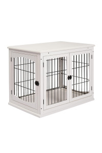 PawHut Dog Crate Furniture, Small Dog Cage End Table with Two Opening Sides, Lockable Door, Puppy Kennel Indoor, Cute and Decorative, Pure White