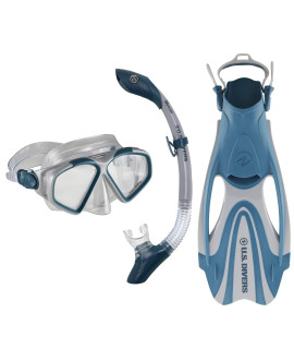 Us Divers Cozumel Adult Snorkel Set - Anti-Fog Pc Lens, Easy-Adjust Mask Buckles, Dry Top Snorkel, Adjustable Fin Buckles - Explore Series Unisex Adult, Large, Graynavy
