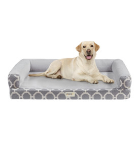 Friends Forever Harper Memory Foam Orthopedic Dog Bed, Calming Couch For Indoor Pet With Bolster, Machine Washable Extra Soft Faux Suede Removable Cover, Plush Crate Mat, 44x34x10", Grey