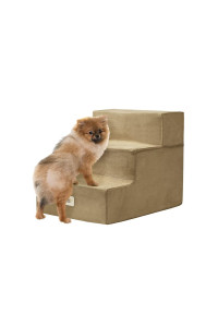 Friends Forever Milo Folding Dog Stairs for Indoor, Premium Foam Pet Steps, Safe, Comfortable Ladder, Helpful Ramp for Smaller and Older Pets, Machine Washable Removable Cover, 3 steps, Khaki