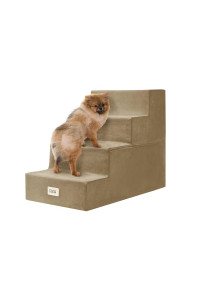 Friends Forever Milo Folding Dog Stairs for Indoor, Premium Foam Pet Steps, Safe, Comfortable Ladder, Helpful Ramp for Smaller and Older Pets, Machine Washable Removable Cover, 4 steps, Khaki