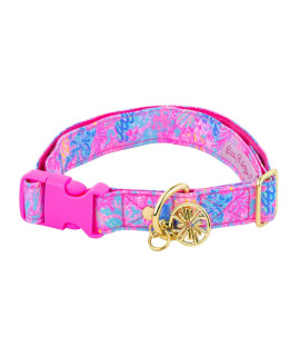 Lilly Pulitzer Adjustable Puppy Dog Collar, Cute Heavy Duty Canvas Collar with Snap Closure and Ring for Leash/Tag, Splendor in The Sand (M/L)