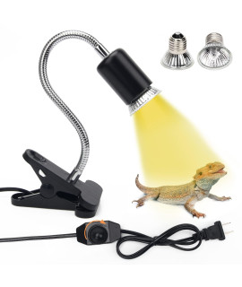 Catcan 50W Reptile Heat Lamps, Uva Uvb Reptile Light With 2 Heat Bulbs, 360Arotatable Clips Adjustable Switch Heat Lamp For Turtle Lizard Snake Aquarium Amphibian