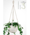 Shineloha 43 Inches Macrame Plant Hanger Large For Up To 12 Inch Pot Extra Long Hook No Tassel, Cotton Rope Hanging Plant Holder With Swag Hook, No Plantpot Included (White)