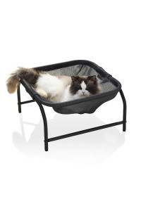 JUNSPOW Cat Bed [Designed for Big Cats] Cat Hammock Dog Bed Pet Square Hammock Bed Free-Standing Cat Sleeping Bed Cat Supplies Whole Wash Stable Detachable Easy Assembly Indoor Outdoor (Dark Gray)