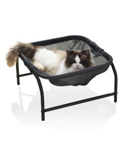 JUNSPOW Cat Bed [Designed for Big Cats] Cat Hammock Dog Bed Pet Square Hammock Bed Free-Standing Cat Sleeping Bed Cat Supplies Whole Wash Stable Detachable Easy Assembly Indoor Outdoor (Dark Gray)