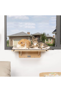 Cat Window Perch Fit For 2 Cats Natural Wood With Removable Fleece Mat Space Saving Cat Window Seat For Cats