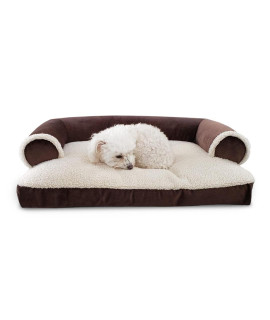 Dog Bed King (Medium Brown) Sofa Bed for Dogs and Cats - Medium Grey Microsuede & Sherpa Comfy Couch Sofa-Style Lounger Pillow Cushion Dog Bed, Removable Machine Washable Cover.