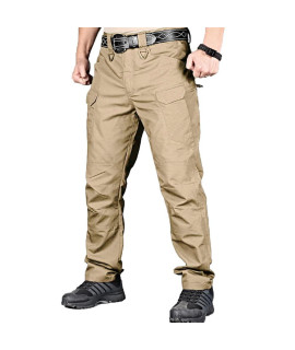 Hycoprot Mens Tactical Pants Ripstop Water Repellent Lightweight Casual Cargo Pants Quick Dry Military Army 10 Pockets Work Trousers For Hiking, Outdoor, Hunting (38, Khaki)