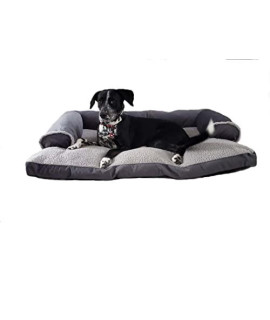 Dog Bed King Pet Bed for Dogs and Cats - Extra Large Grey Microsuede & Sherpa Comfy Couch Sofa-Style Lounger Pillow Cushion Dog Bed, Removable Machine Washable Cover. (FPP-DBK-003)