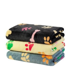 Dono 1 Pack 3 Blankets for Dogs, Soft Fluffy Paw Print Pattern Fleece Pet Blanket Warm Sleep Mat Cute Print Design Puppy Kitten Blanket Doggy Mat for Dog Cat Kitten Doggy and Animals