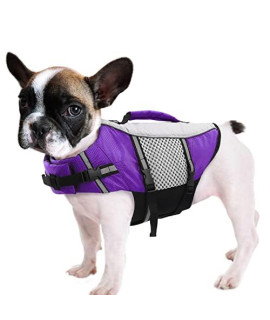 Dog Life Jacket Swimming Vest Lightweight High Reflective Pet Lifesaver With Lift Handle, Leash Ring Purple,L