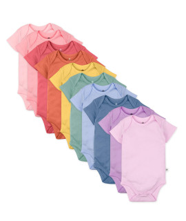 Honestbaby Baby 10-Pack Organic Cotton Short Sleeve Bodysuits, Rainbow Gems Pinks, 24 Months