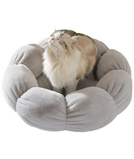 ZWZpet Plush Pet Bed Warm Calming Donut Cat and Dog Bed Pet Cushion Bed Anti-Anxiety Dog Bed Flower Shape Cat Bed Grey S