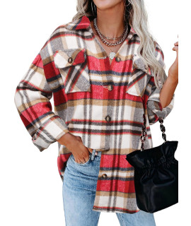 Womens Button Down Plaid Shirts Long Sleeve Soft Lightweiht Casual Flannel Blouse Fall Jacket Shirt Red Xx-Large