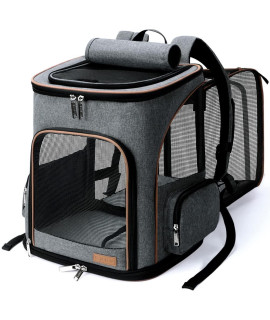 Large Cat Backpack Expandable Pet Carrier Backpack Lekereise Dog Backpack Carrier For Small Dogs And Medium Cats Grey