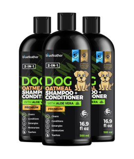 Biotin Oatmeal 2 In 1 Dog Shampoo And Conditioner Aloe Vera - Fur Growth Thickening - Moisturizing Hypoallergenic Shampoo - Oatmeal Wash For Any Pet Dog Puppy Or Cat 169 Fl Oz (Pack Of 3)