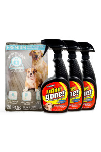 Urine Gone & Puppy Pad Bundle - Urine Gone Pet Stain and Odor Remover (3 x 24 oz Bottles) + Absorbent and Waterproof Puppy Pads (20 ct)