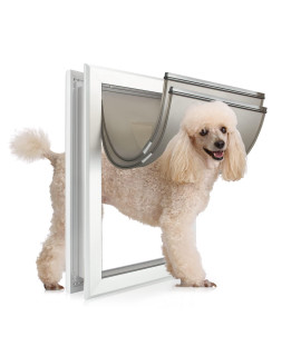 PATAPLUS Dog Doors for Large Dogs, Large Dog Door Cat Door with Slide-in Lock Panel and Magnetic Double Flaps, Durable Aluminum Frame Pet Door, Energy Efficient, Easy to Install, Heavy Duty(Medium)